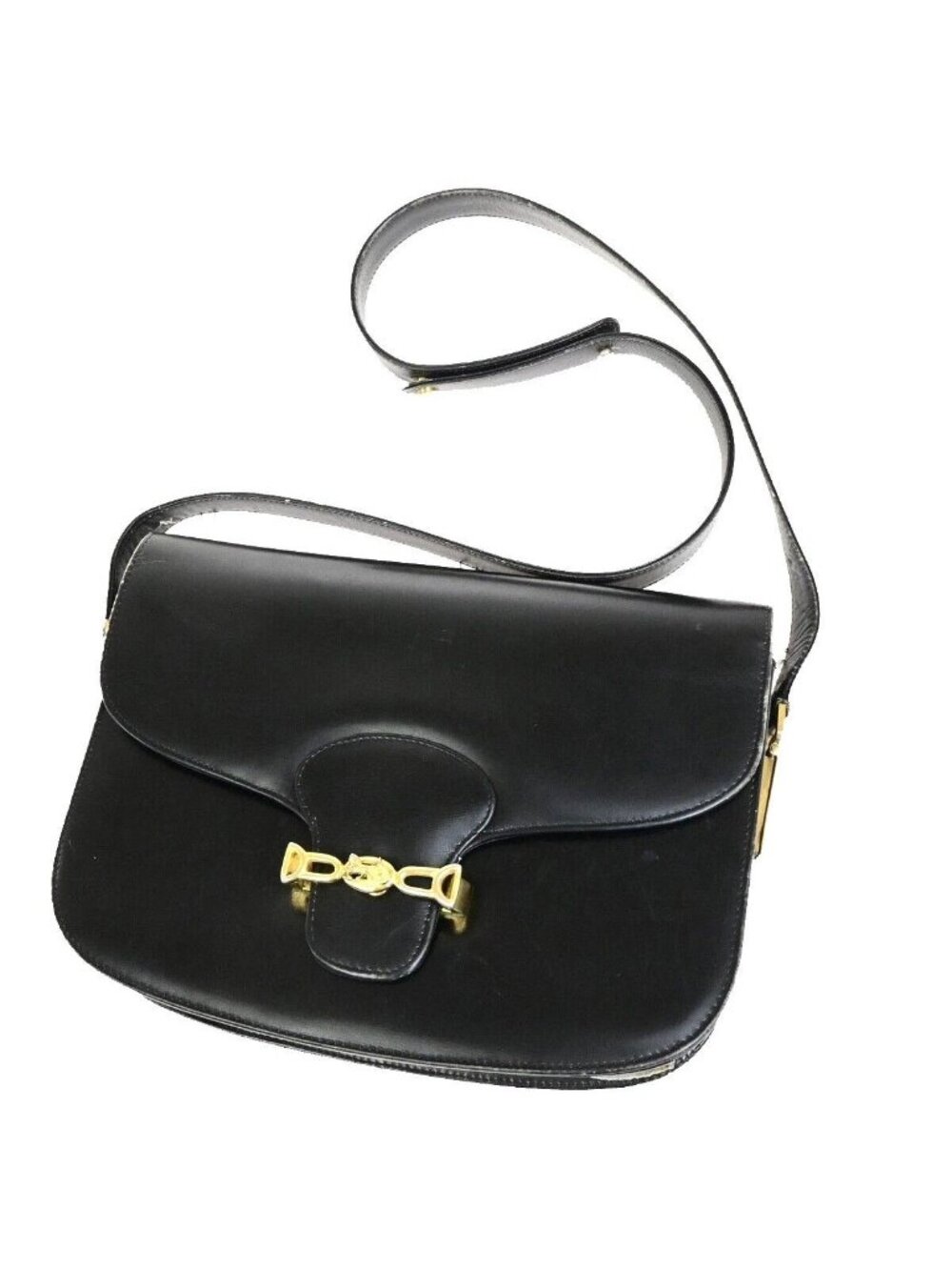 Celine Carriage Shoulder Bag Black Gold Leather